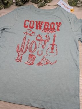 Cat & Jack Light GreyTee with Red 'Cowboy Getup' Graphics
